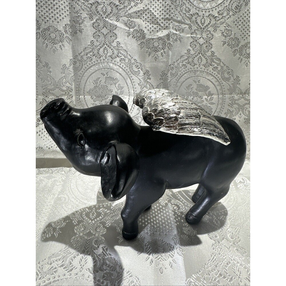 Black Flying Pig Figurine